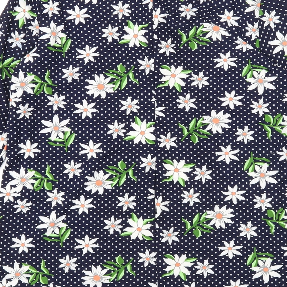 Poetic Soul Womens Blue Floral Polyester Basic Blouse Size S Scoop Neck - Tie Neck Detail