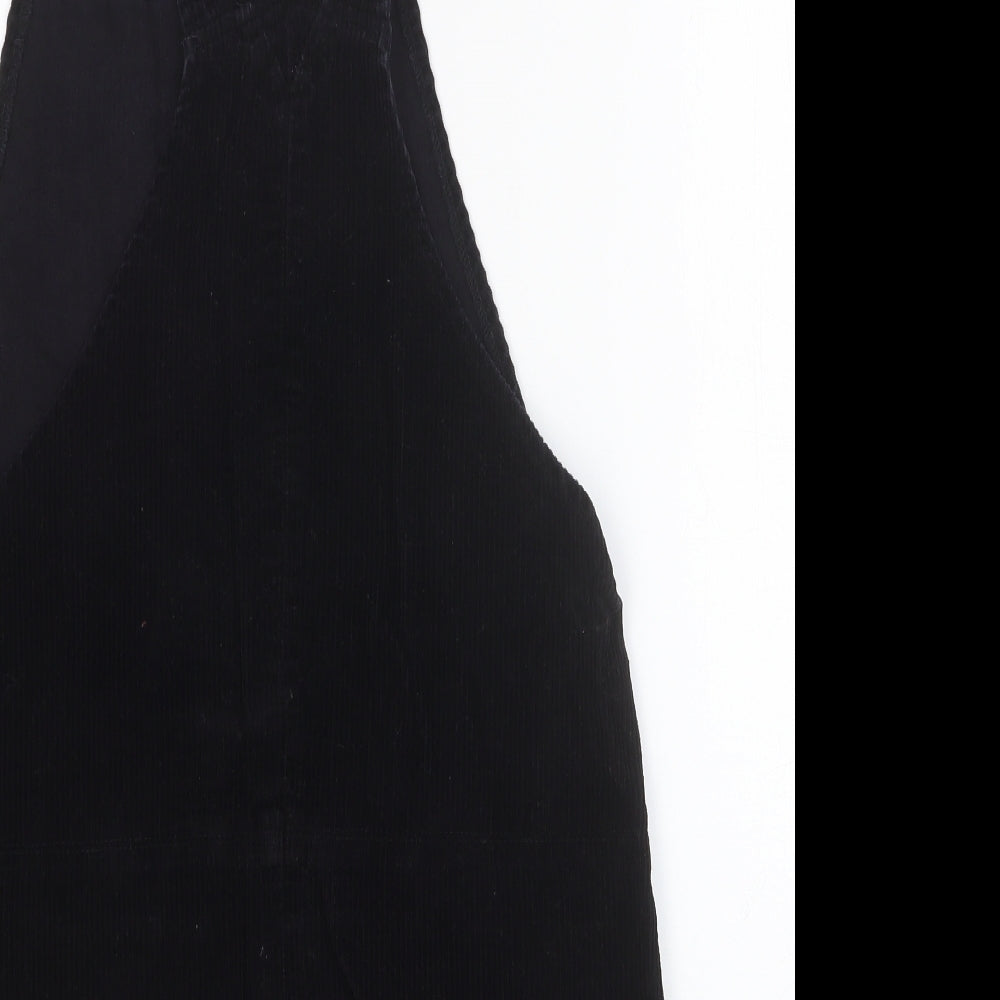New Look Womens Black Cotton Pinafore/Dungaree Dress Size 8 Square Neck Pullover