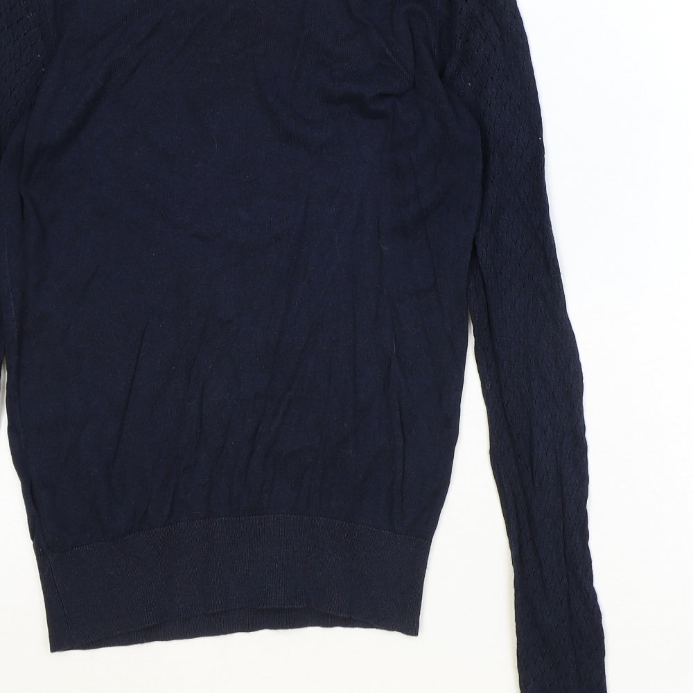 Warehouse Womens Blue Boat Neck Cotton Pullover Jumper Size 8 Pullover