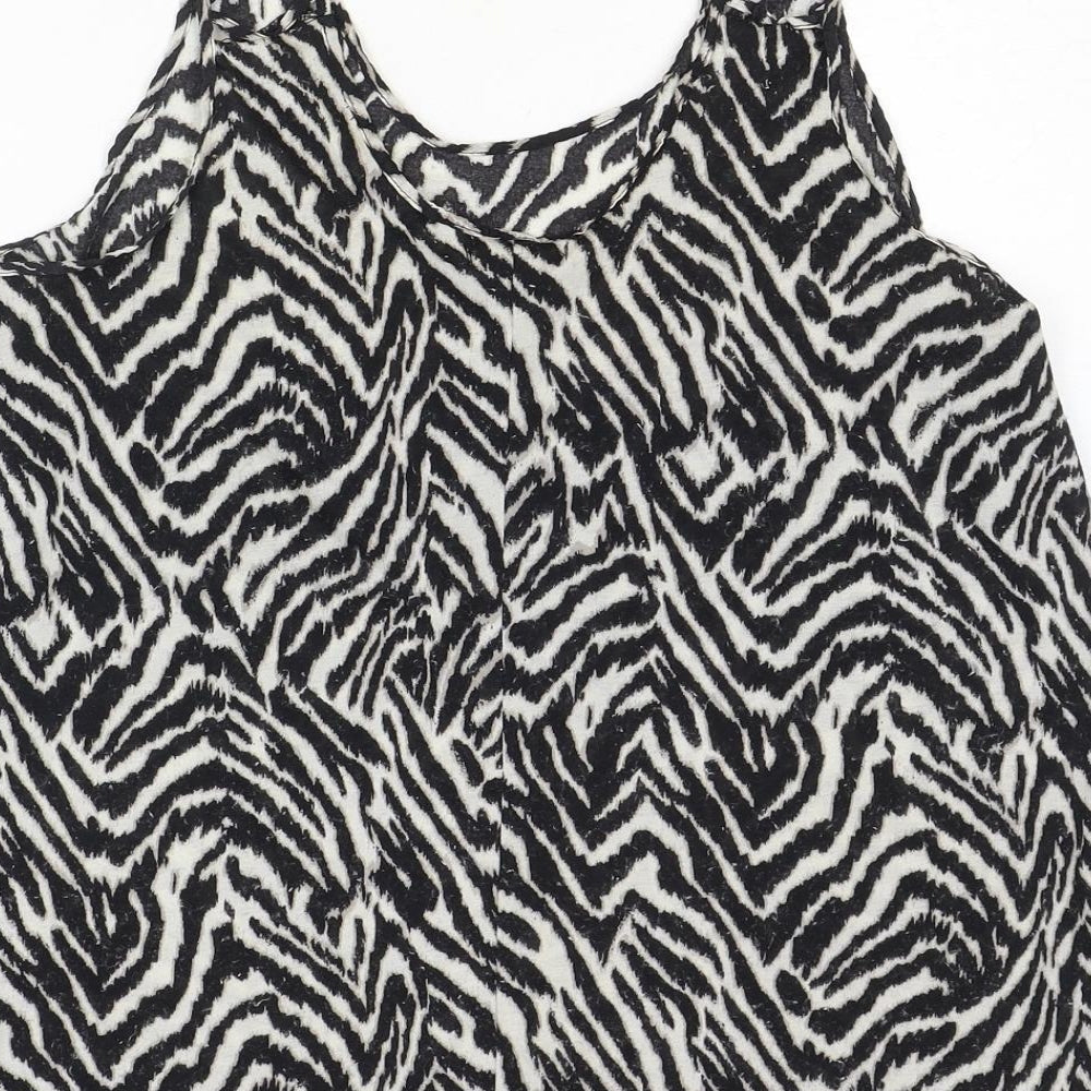 H&M Womens Black Animal Print Polyester Basic Tank Size M Scoop Neck