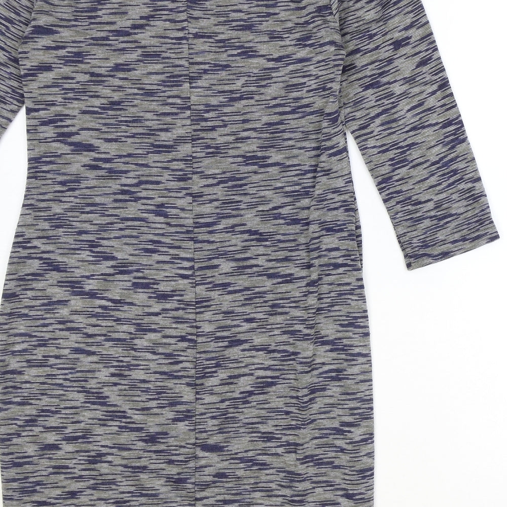 New Look Womens Grey Geometric Polyester A-Line Size 14 Round Neck Zip