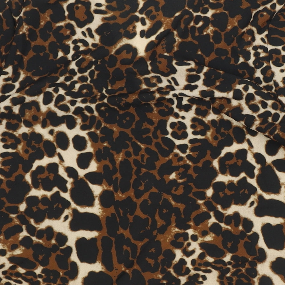 NEXT Womens Brown Animal Print Polyester Wrap Blouse Size 10 V-Neck - Leopard print