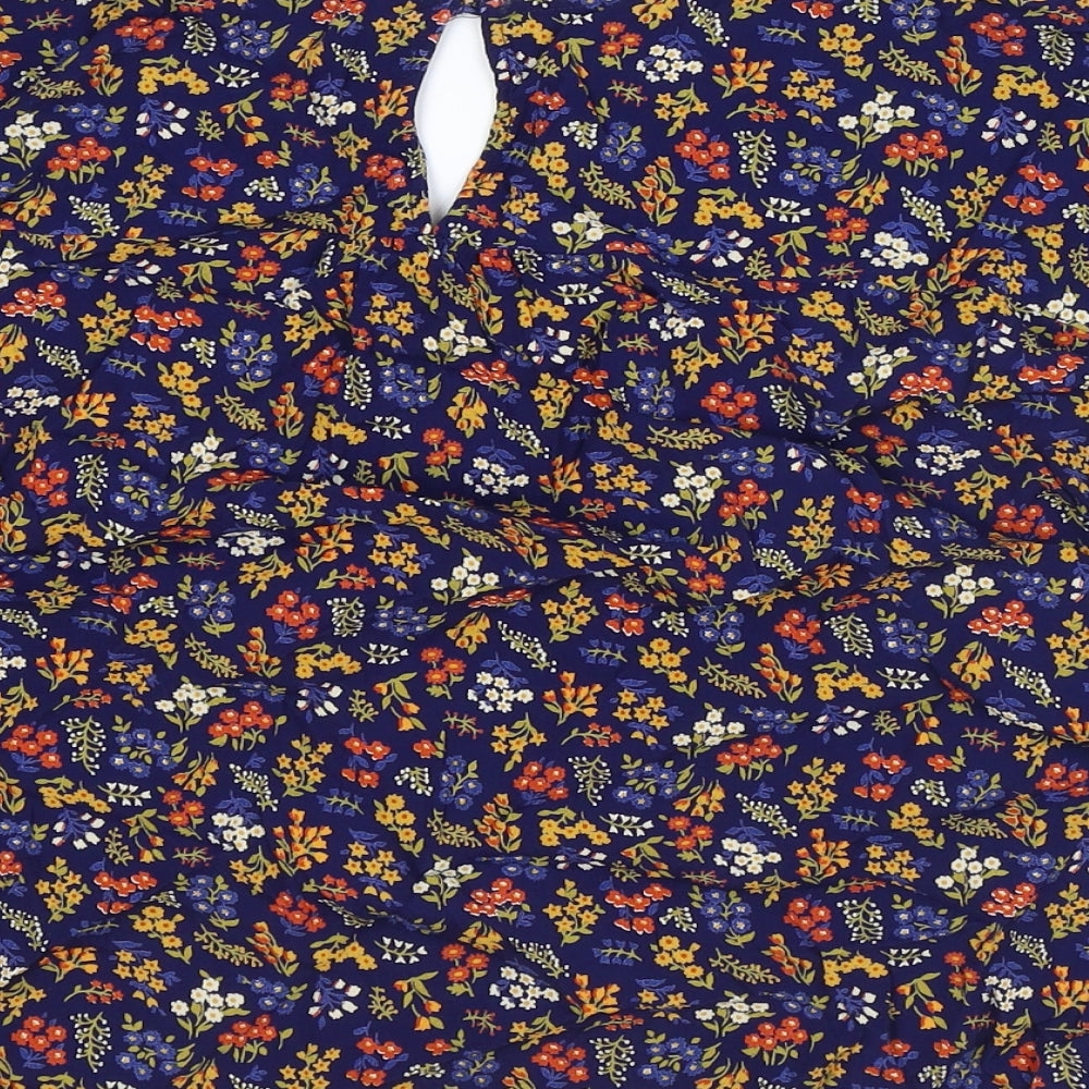 Madwell Womens Blue Floral Viscose Basic Blouse Size S Round Neck