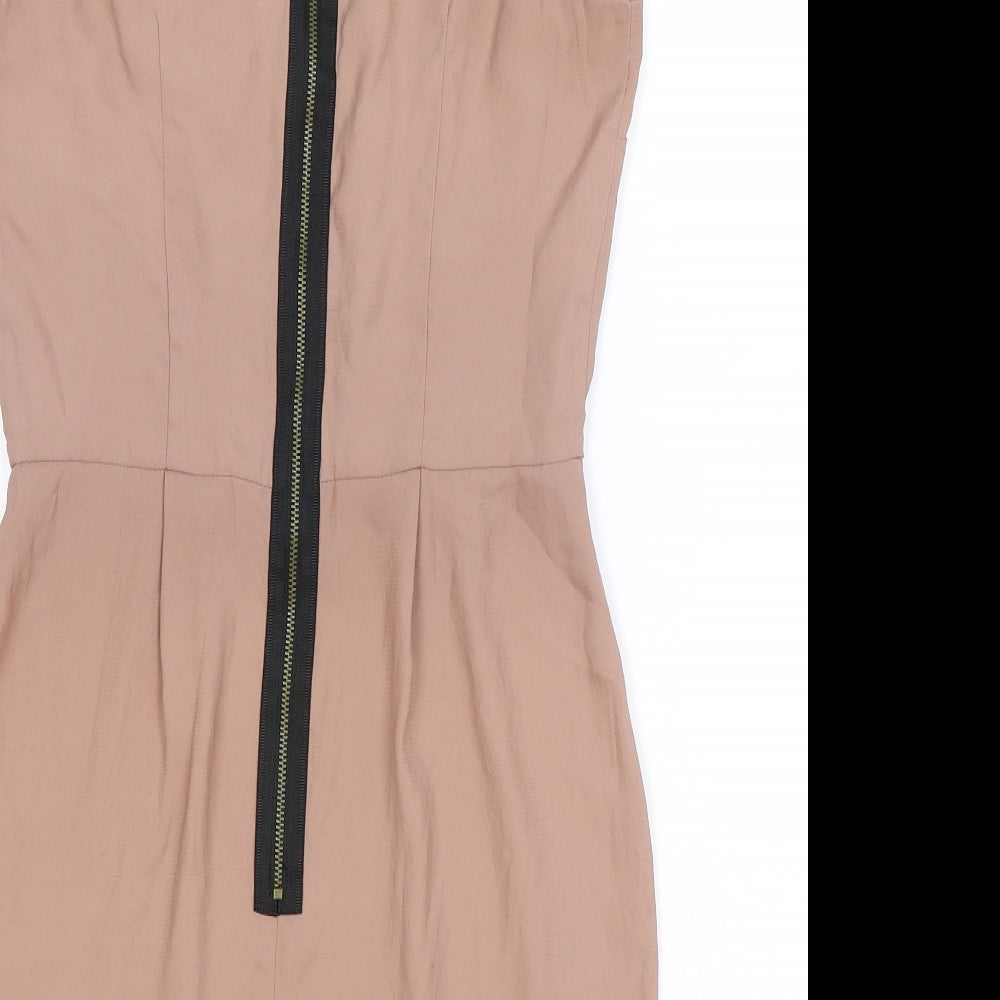 Topshop Womens Pink Polyester A-Line Size 8 Scoop Neck Zip