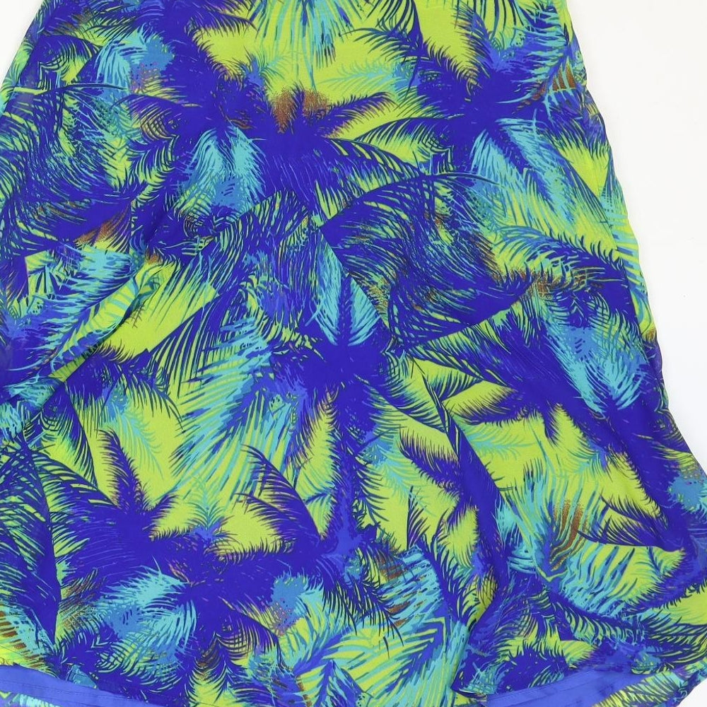 Atmosphere Womens Blue Geometric Polyester Basic Tank Size 6 V-Neck - Palm Tree