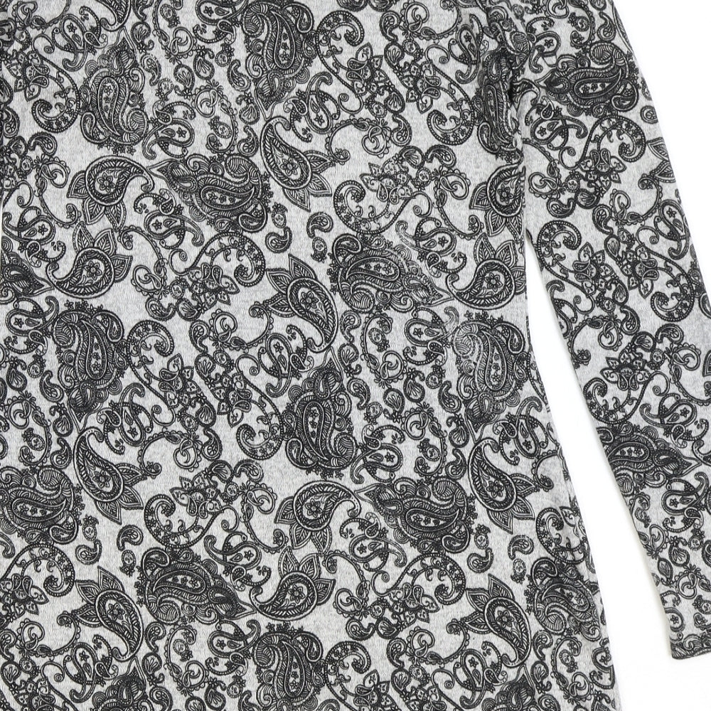 QED London Womens Grey Paisley Polyester A-Line Size M Scoop Neck Pullover
