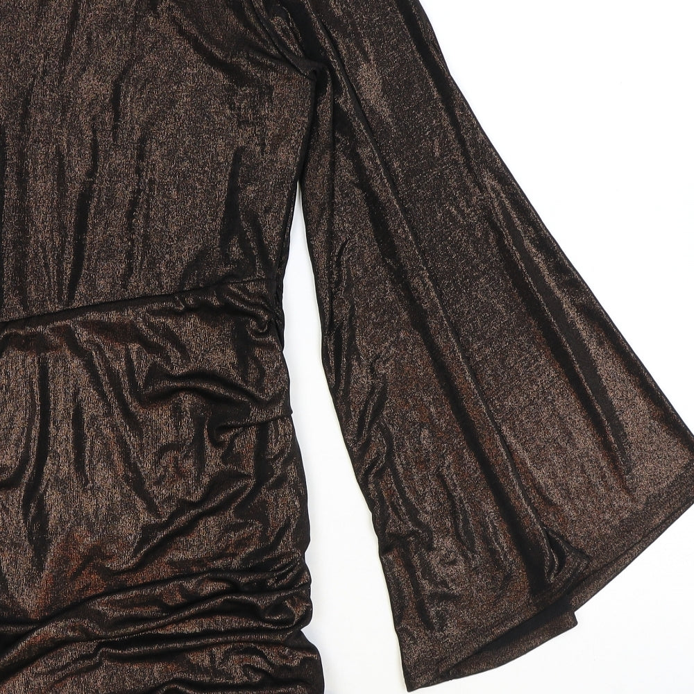 Zara Womens Gold Polyester Bodycon Size S One Shoulder Zip