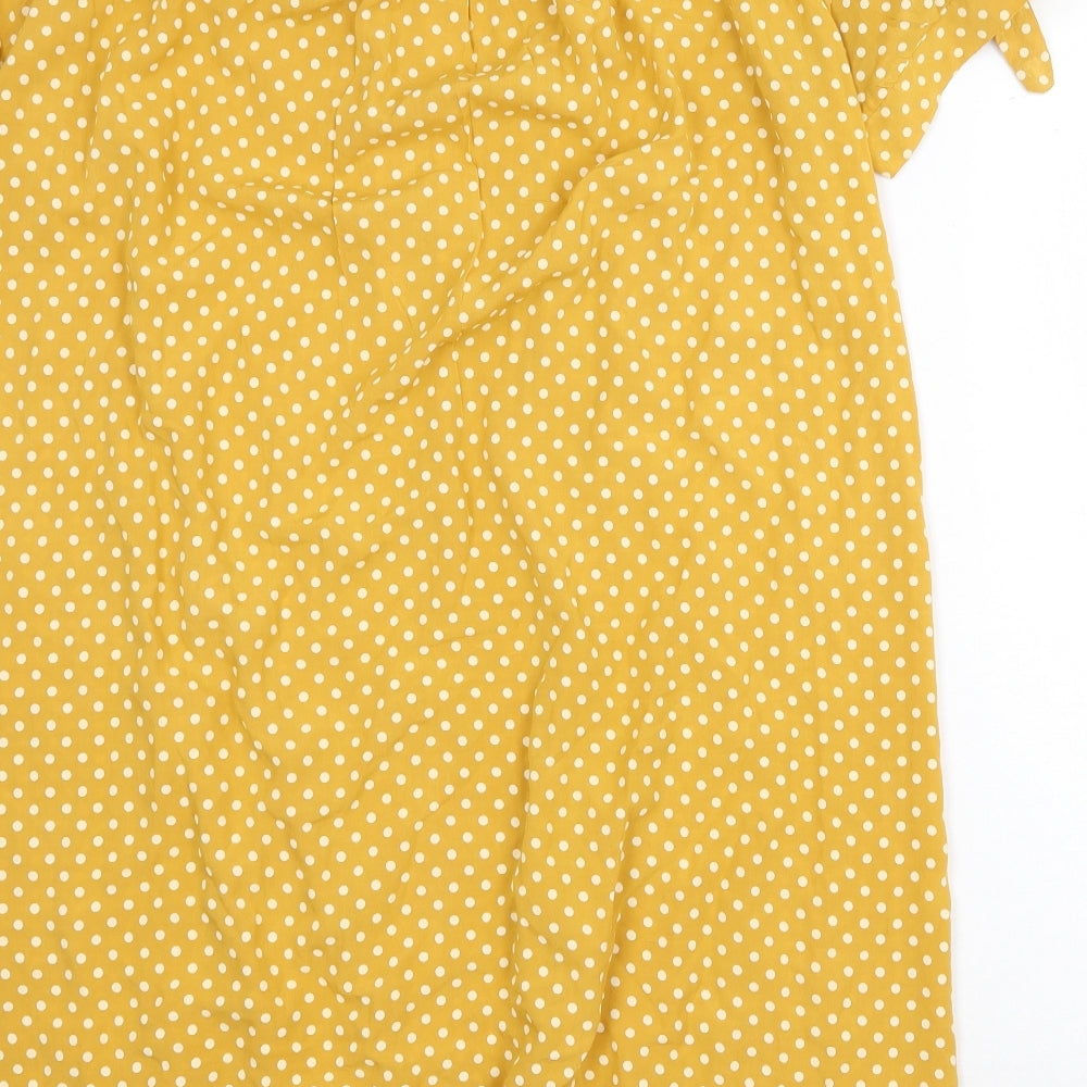 Made in Italy Womens Yellow Polka Dot Polyester Shift Size 8 Off the Shoulder Pullover - Bardot