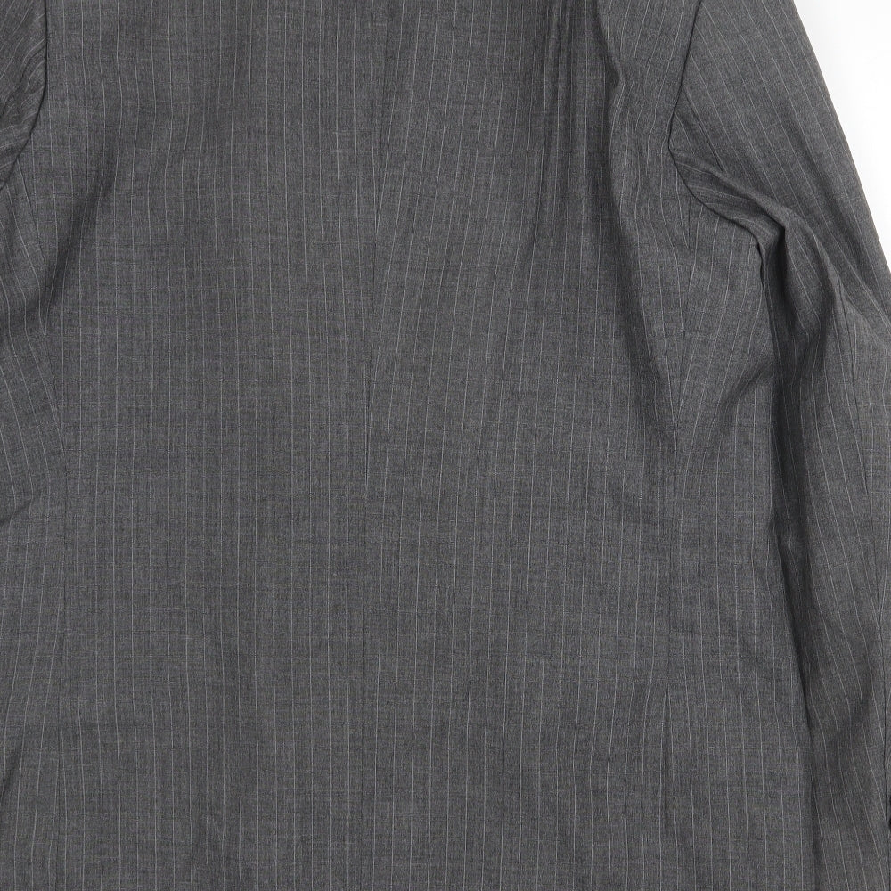Preworn Mens Grey Striped Polyester Jacket Suit Jacket Size 42 Regular