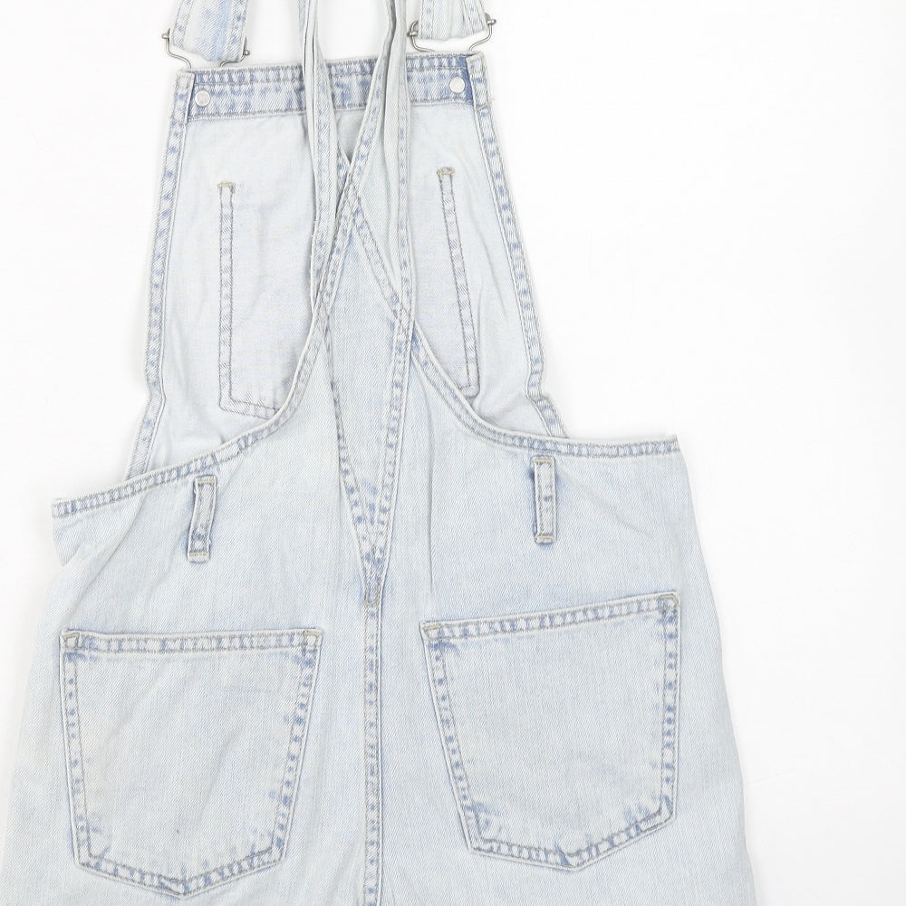 Topshop Womens Blue Cotton Dungaree One-Piece Size 6 Button