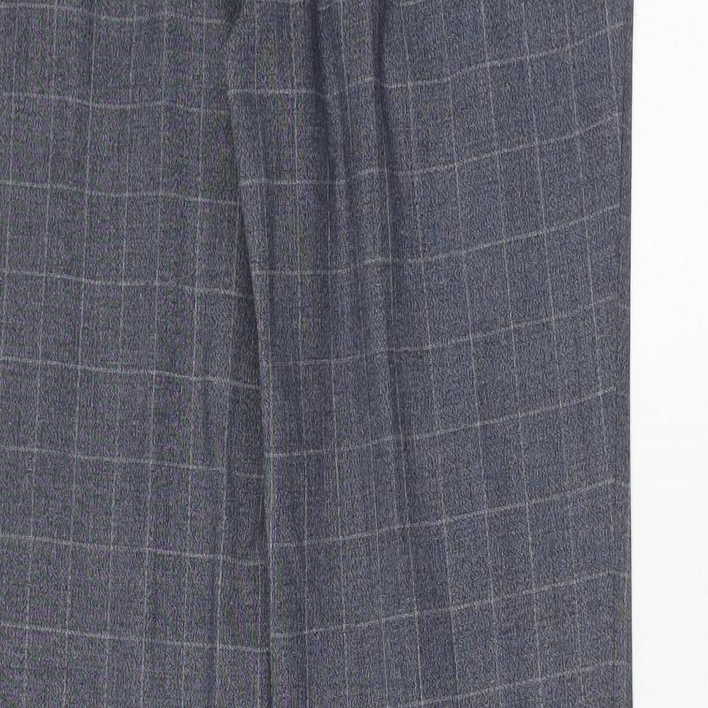 Marks & Spencer Mens Blue Check Polyester Trousers Size 30 in L33 in Regular Hook & Eye