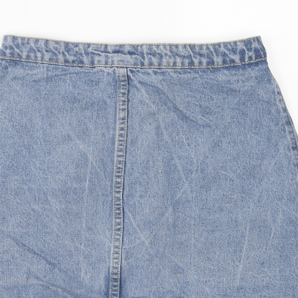 Denim & Co. Womens Blue Cotton A-Line Skirt Size 8 Button
