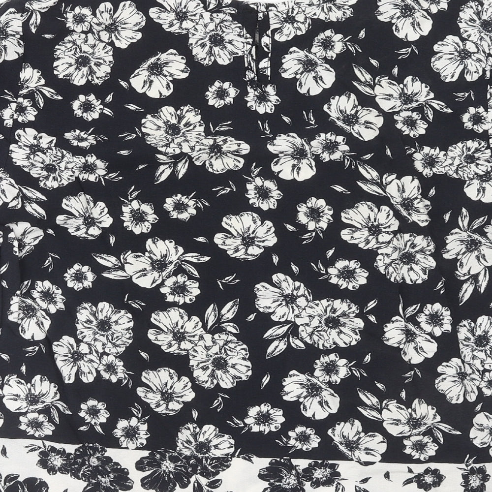 New Look Womens Black Floral Viscose Basic Blouse Size 10 Round Neck