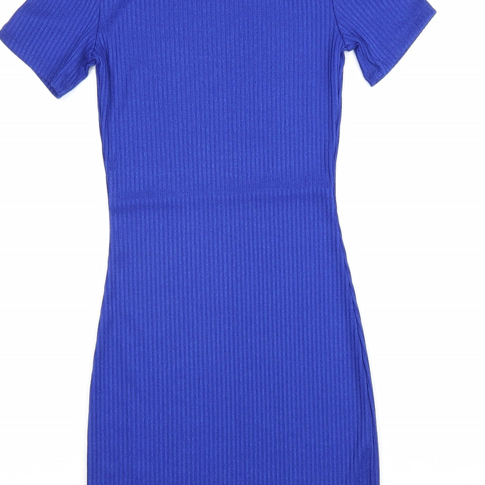 Divided Womens Blue Polyester Bodycon Size 6 Round Neck Pullover - N.Y.C Original