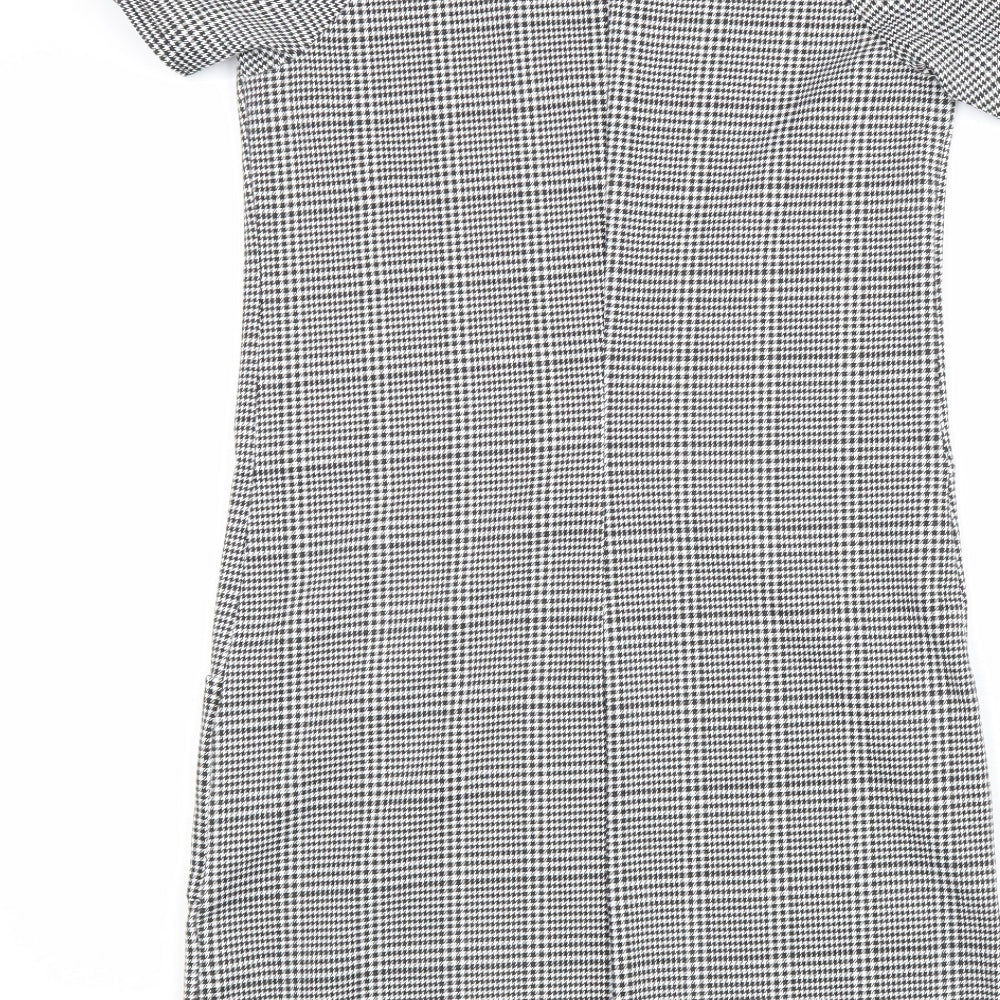 New Look Womens Black Plaid Polyester Shift Size 6 Scoop Neck Pullover