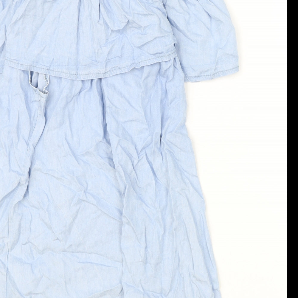 Quiz Womens Blue Polyester Basic Blouse Size S Off the Shoulder