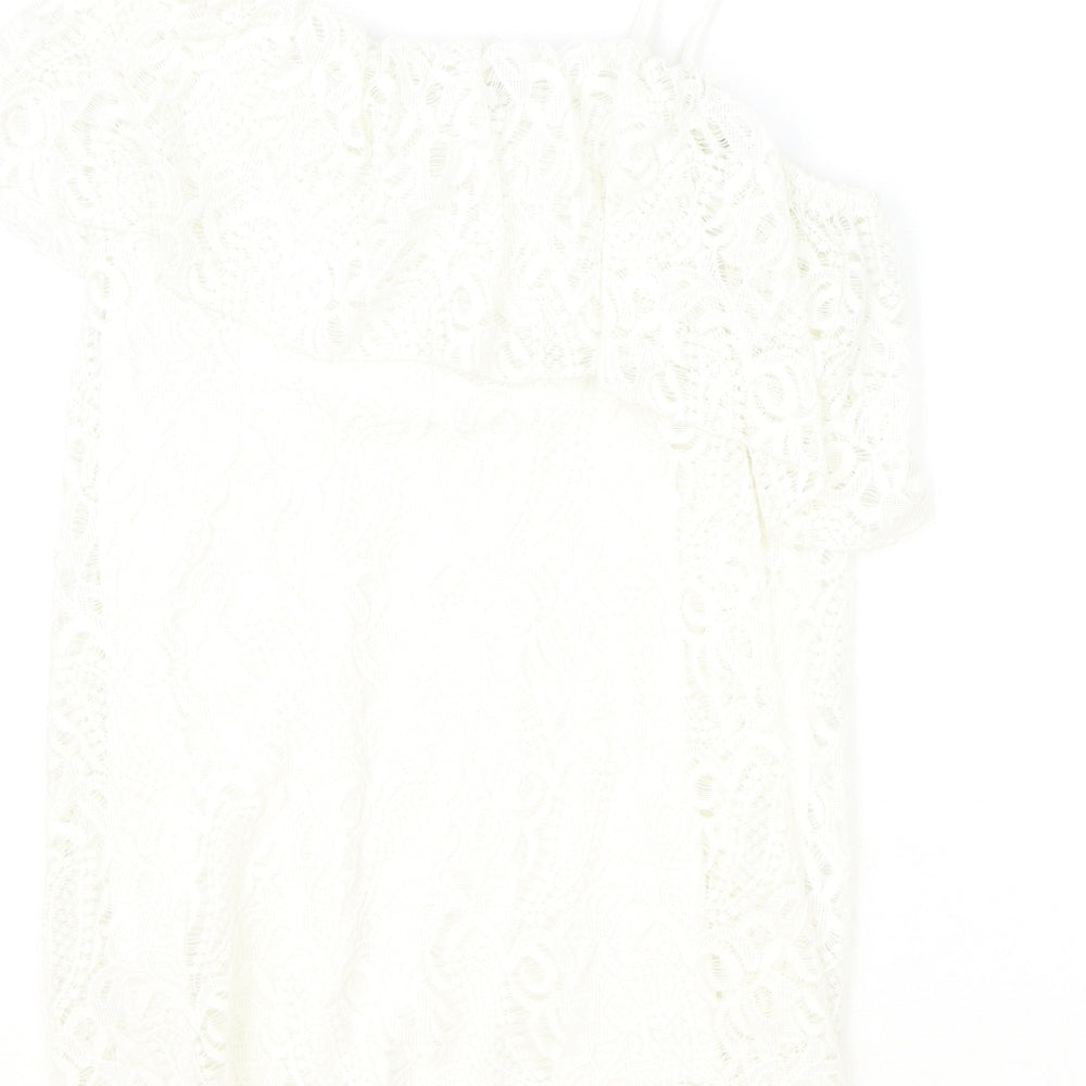 River Island Girls Ivory Polyester Basic Blouse Size 11-12 Years Off the Shoulder Pullover