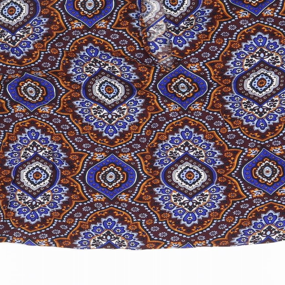 Marks & Spencer Womens Multicoloured Geometric Viscose Basic Blouse Size 12 Round Neck