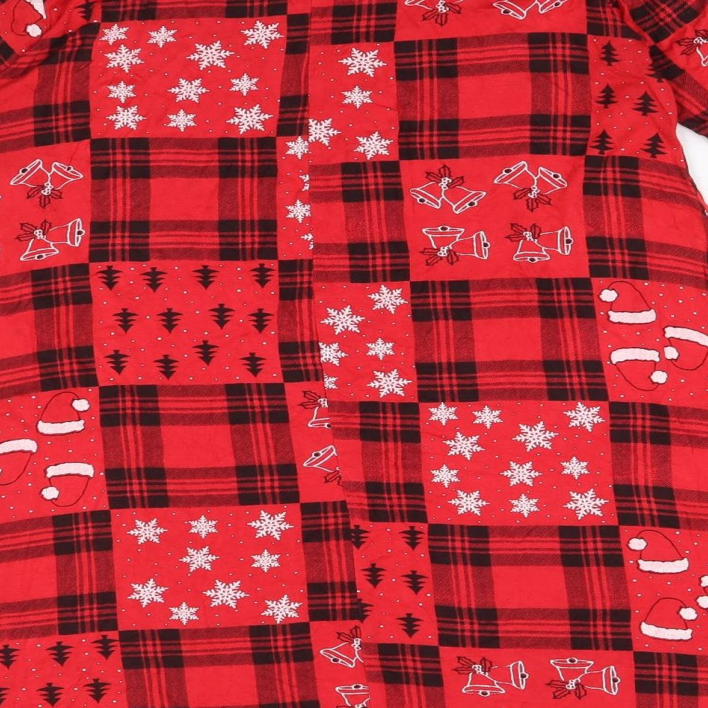 Preworn Womens Red Geometric Viscose Tunic Blouse Size S Round Neck - Christmas Swing Top