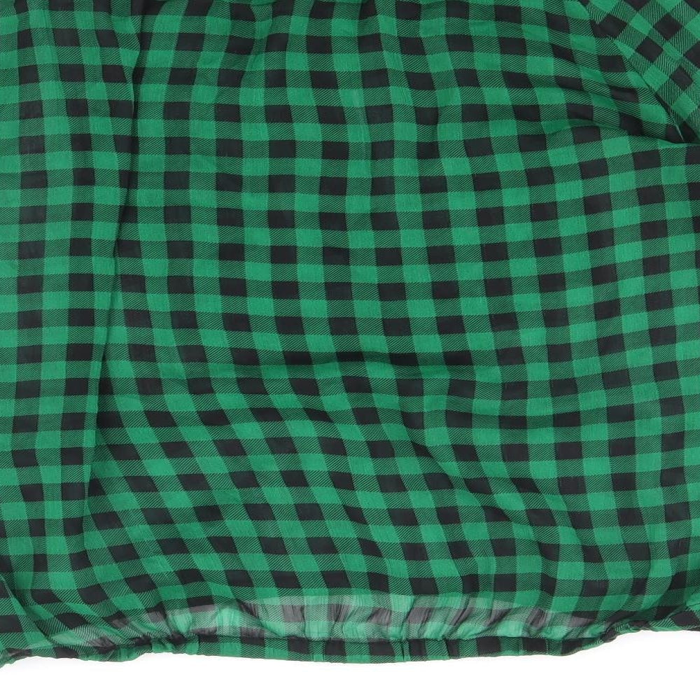Divided by H&M Womens Green Check Polyester Cropped Blouse Size 10 Scoop Neck