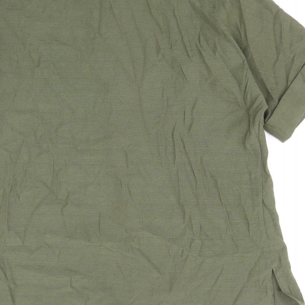 Preworn Womens Green Polyester Basic Button-Up Size XL Collared