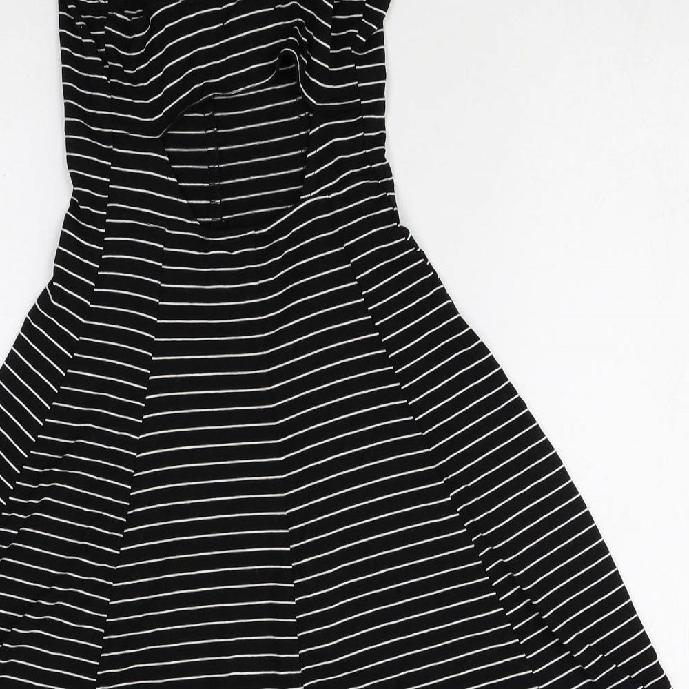 Cooperative Womens Black Striped Rayon A-Line Size 2XS Square Neck Pullover