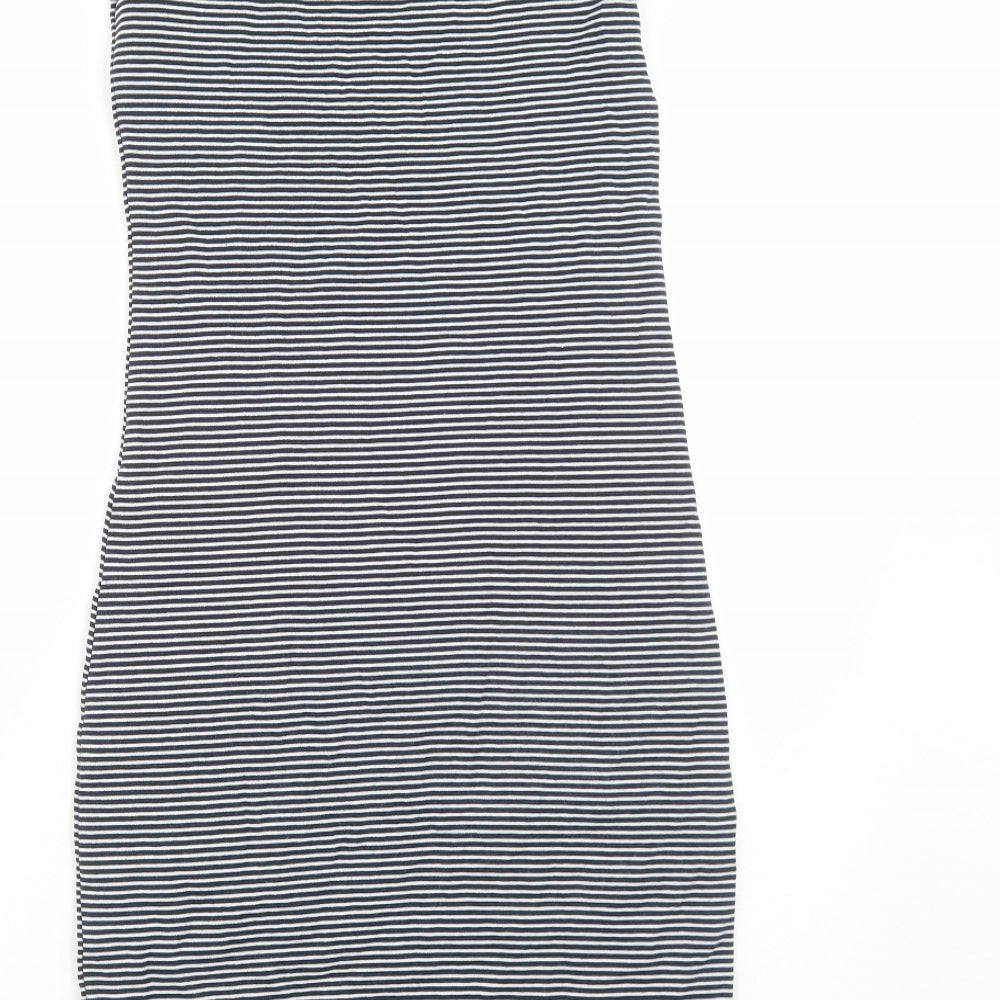 H&M Womens Black Striped Cotton Bodycon Size S Boat Neck Pullover