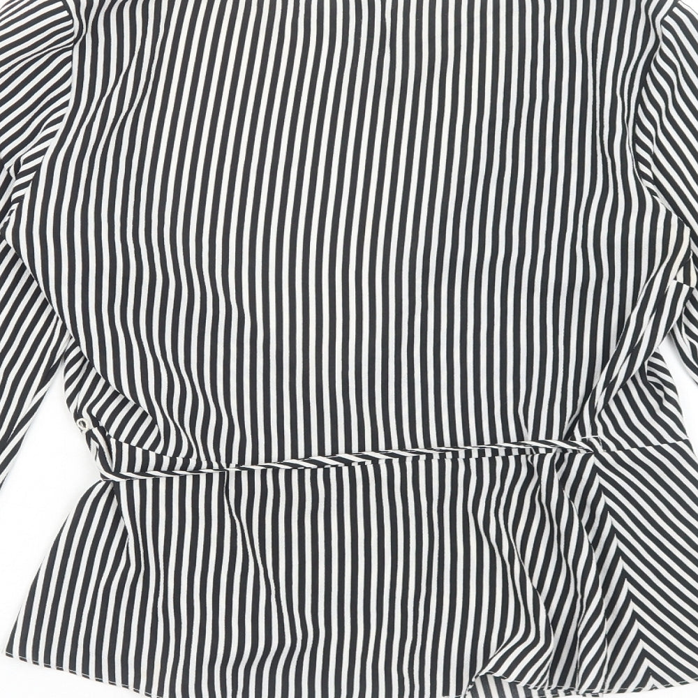 H&M Womens White Striped Polyester Wrap Blouse Size 12 V-Neck