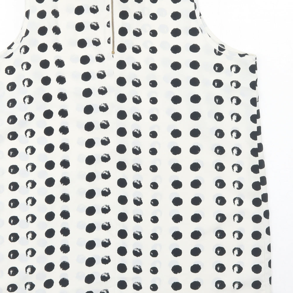 NEXT Womens White Geometric Polyester Basic Blouse Size 14 Round Neck