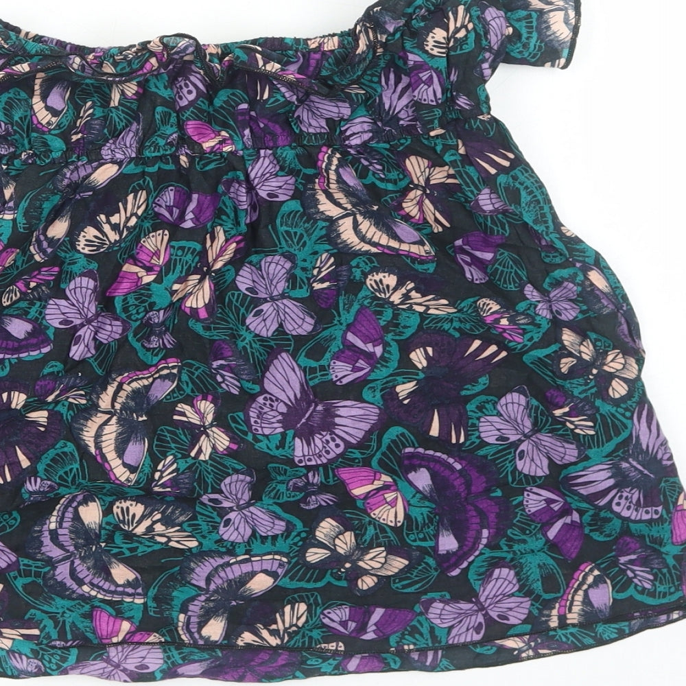 H&M Womens Black Geometric Cotton Basic Blouse Size 10 Off the Shoulder - Butterfly Pattern