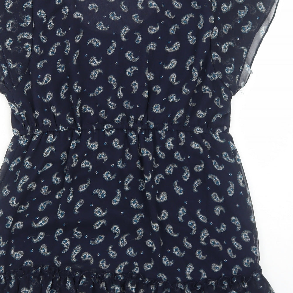 Wallis Womens Blue Paisley Polyester Basic Blouse Size M Round Neck