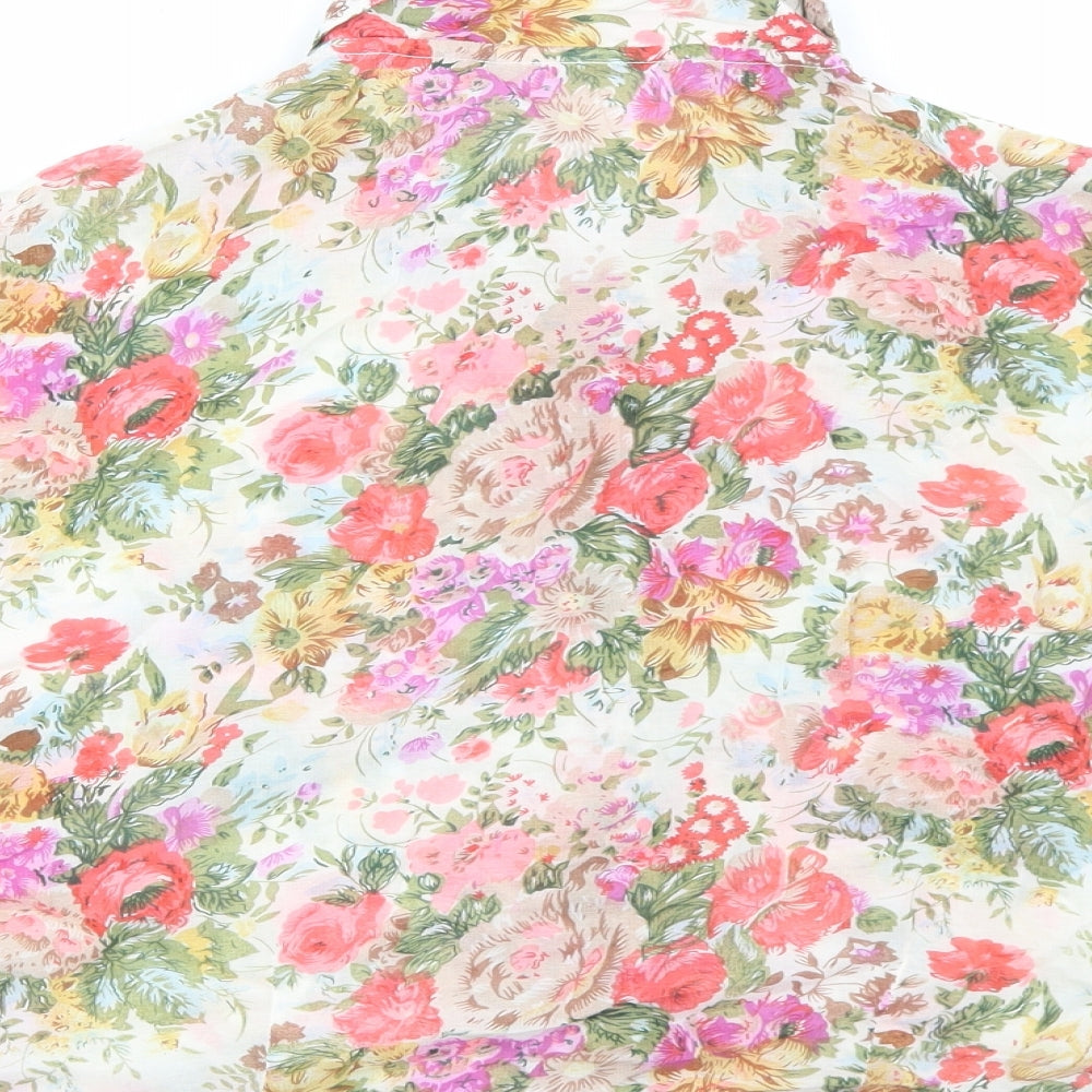 Preworn Womens Multicoloured Floral Polyester Cropped Button-Up Size M Collared