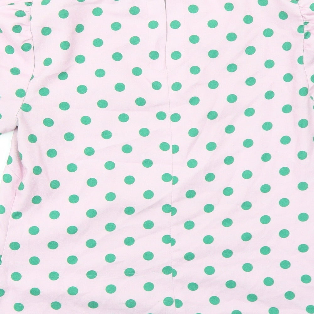 Closet Womens Pink Polka Dot Polyester Basic T-Shirt Size 12 Round Neck