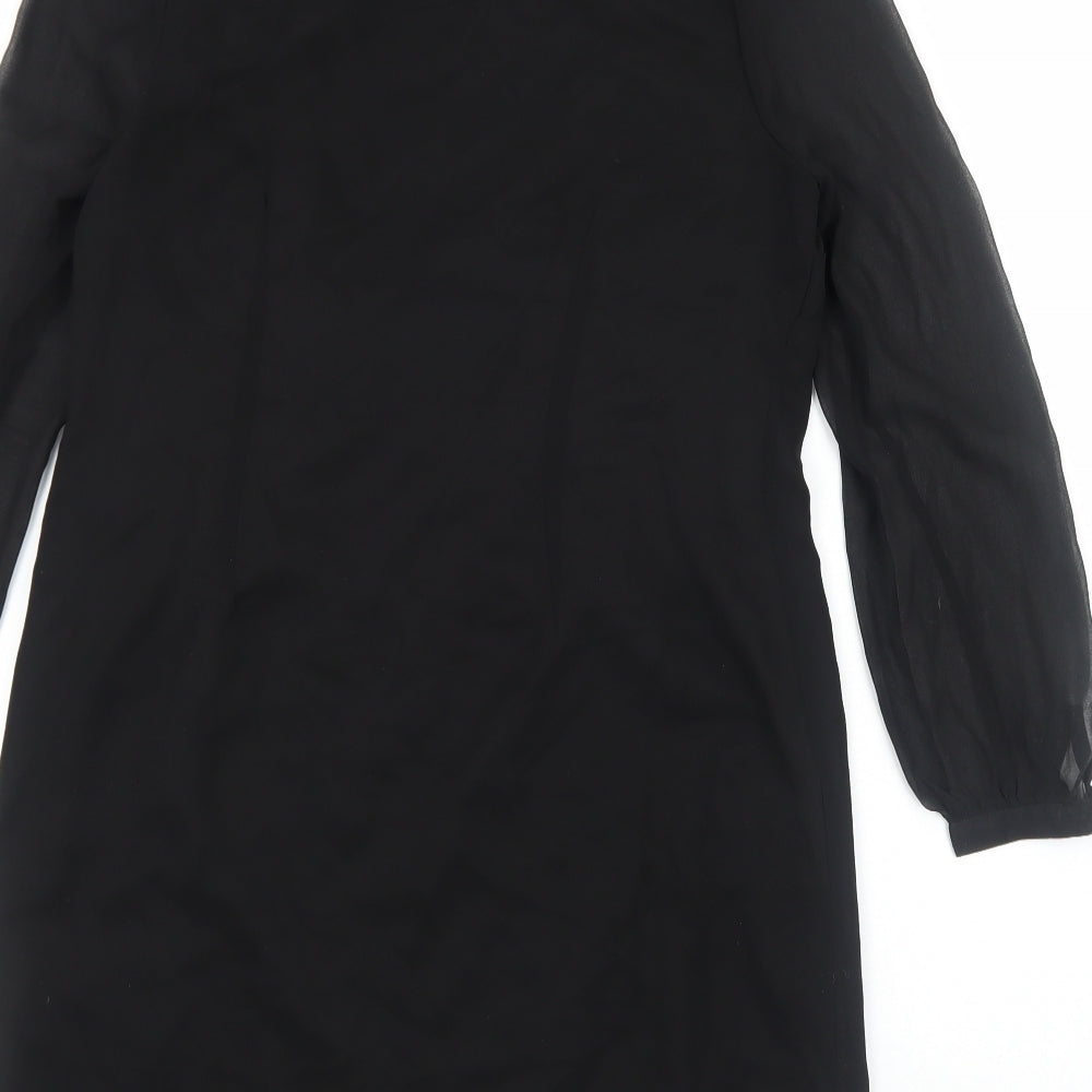 Teatro Womens Black Polyester A-Line Size 10 Boat Neck Zip - Flower