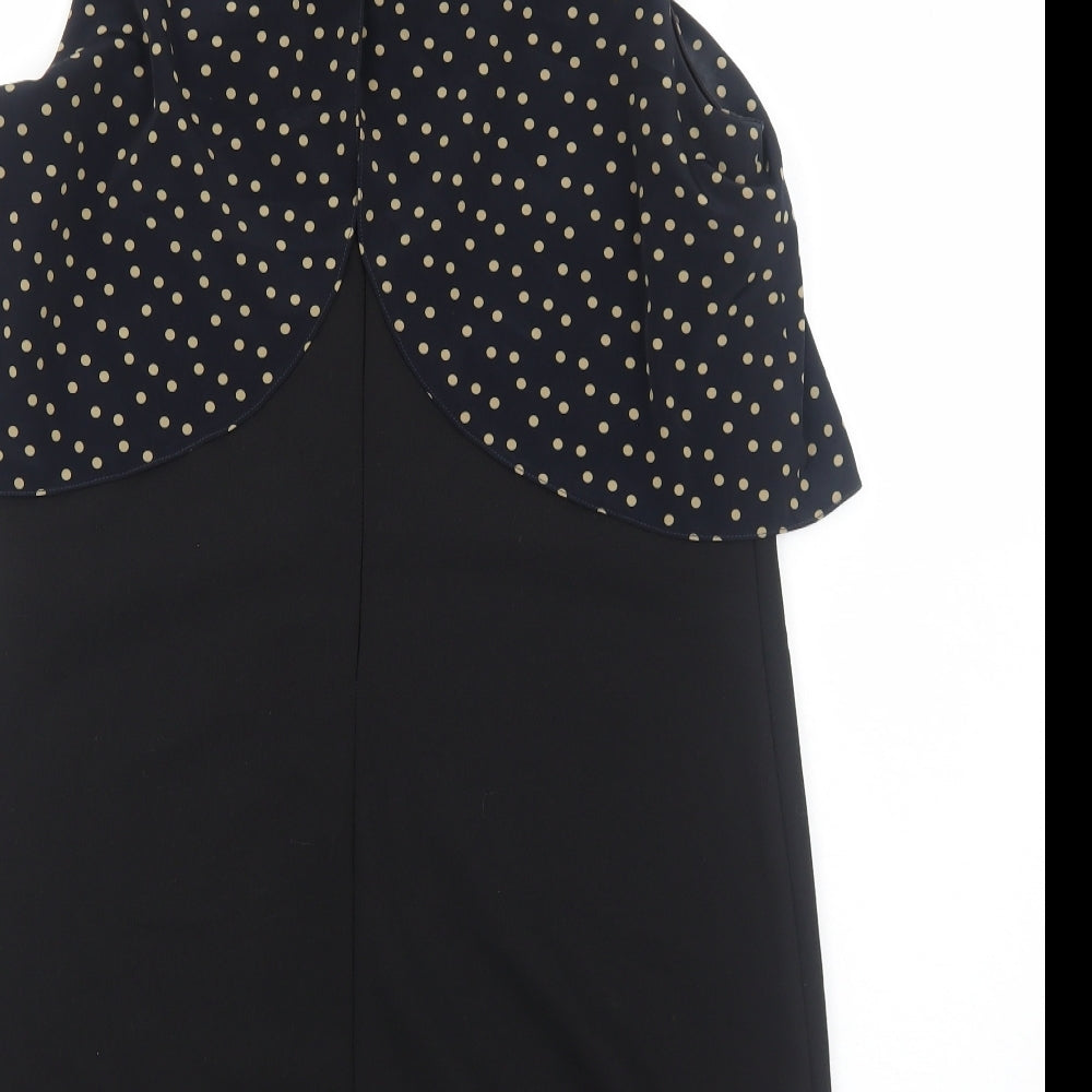 River Island Womens Black Geometric Polyester A-Line Size 12 Mock Neck Zip