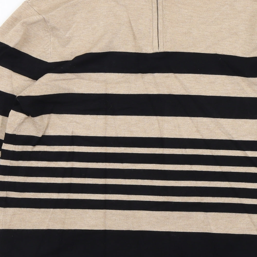 M&Co Womens Beige Scoop Neck Striped Viscose Pullover Jumper Size 14