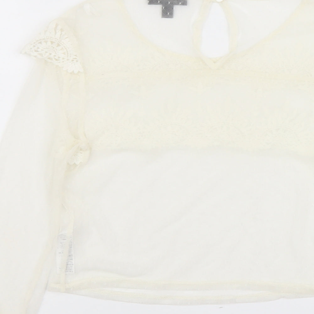 Topshop Womens Ivory Polyester Cropped Blouse Size 10 Scoop Neck - Lace Details