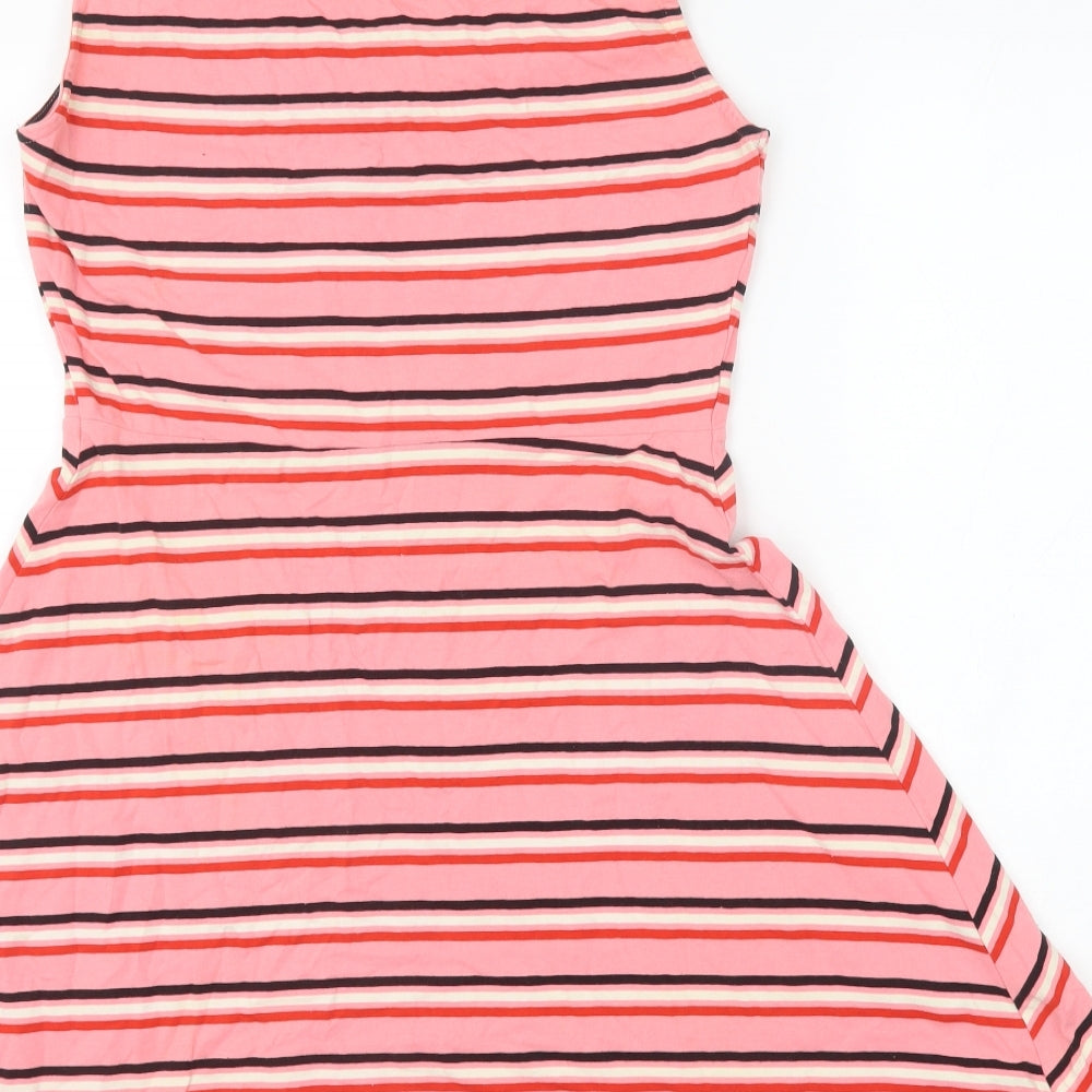 Debenhams Womens Pink Striped Cotton A-Line Size 14 Scoop Neck Pullover