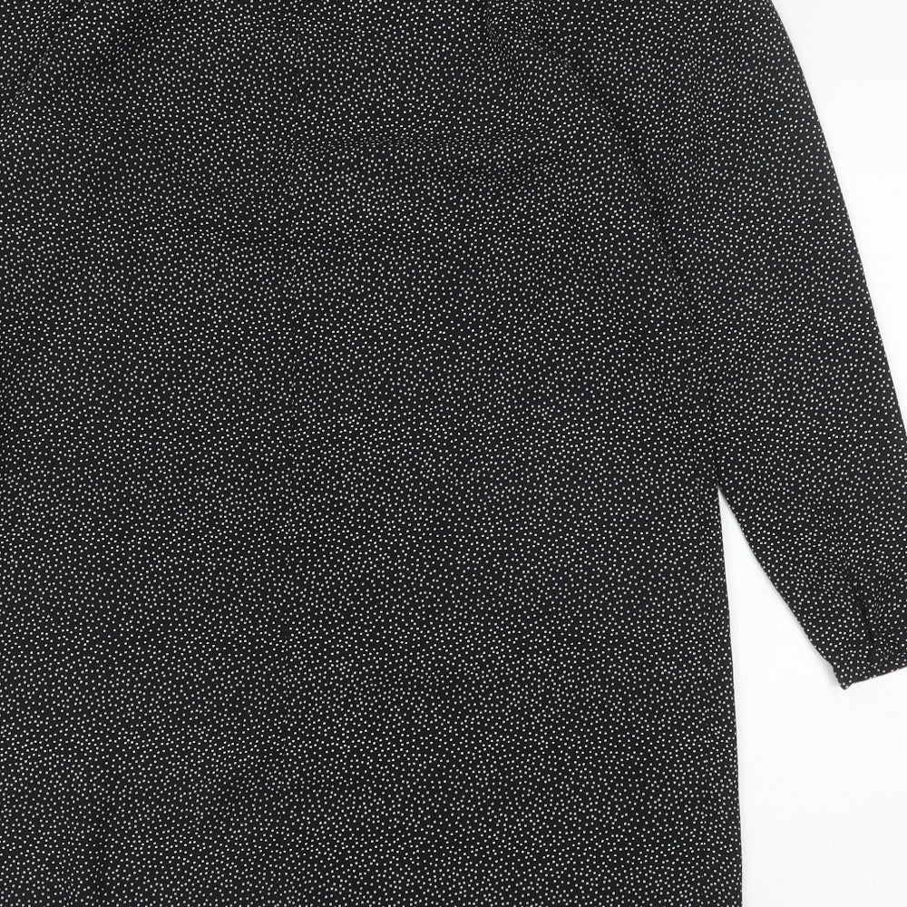 H&M Womens Black Polka Dot Polyester Shift Size S Round Neck Button