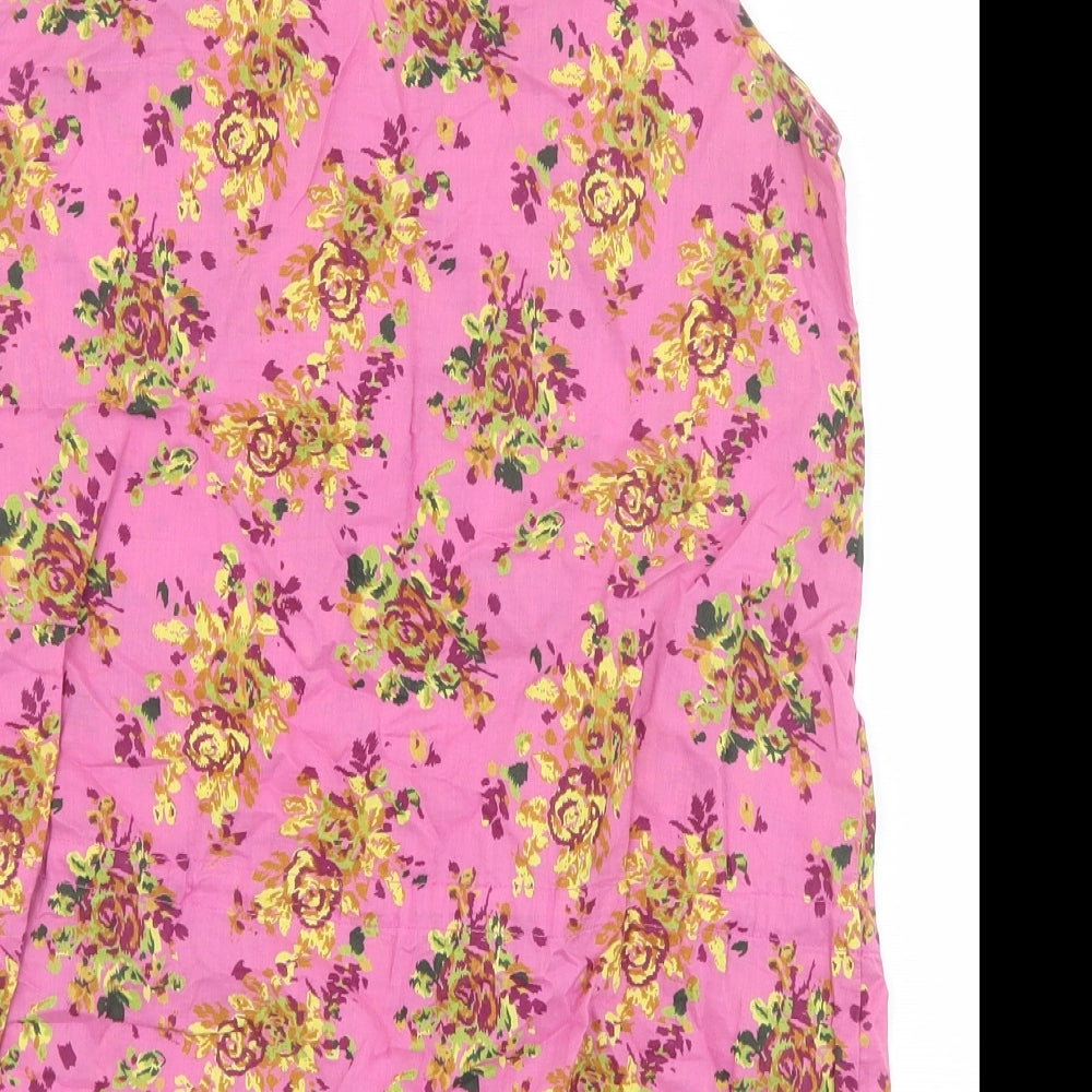 NEXT Womens Pink Floral 100% Cotton Basic Tank Size 8 V-Neck