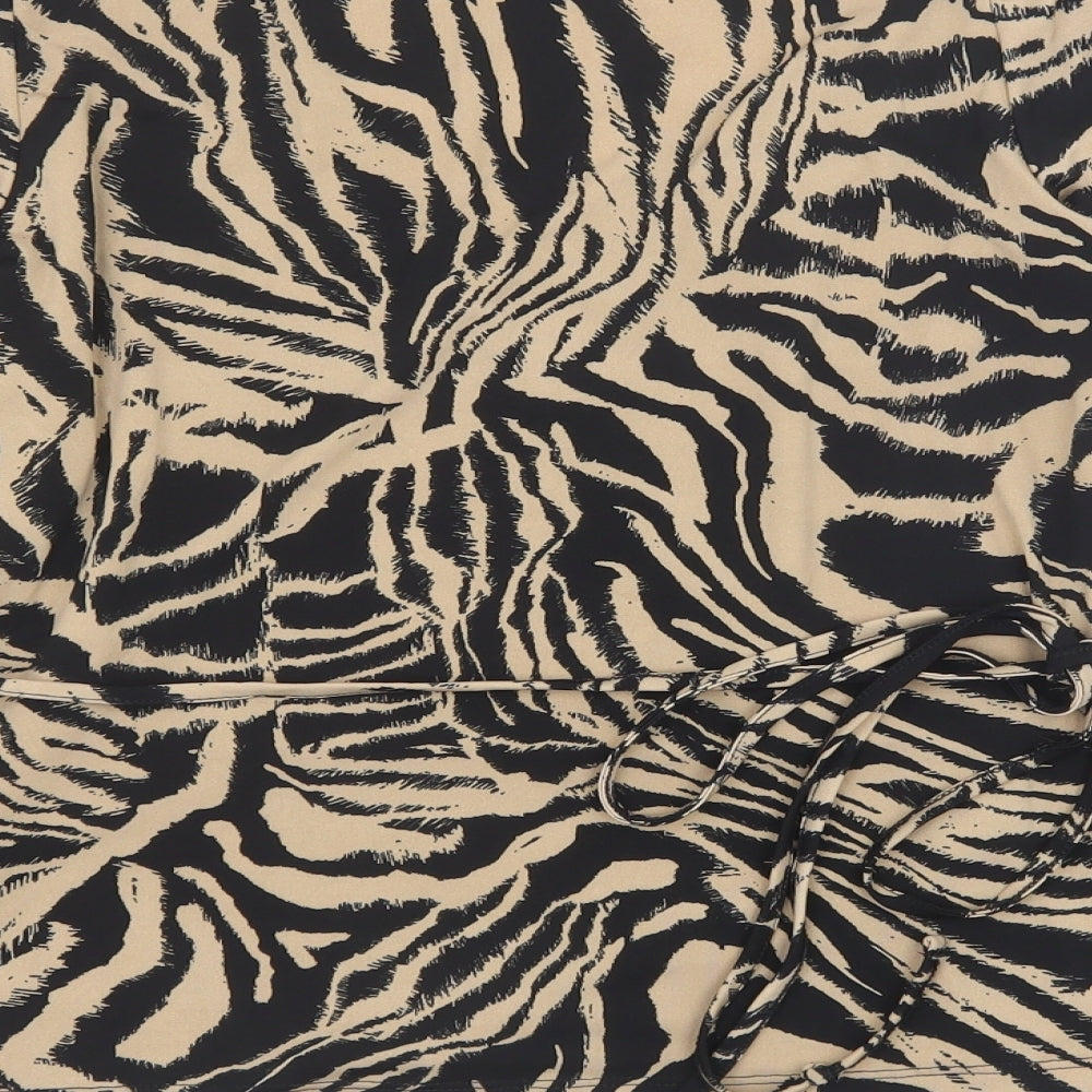 ICHI Womens Brown Animal Print Polyester Basic Blouse Size S V-Neck - Tiger Pattern
