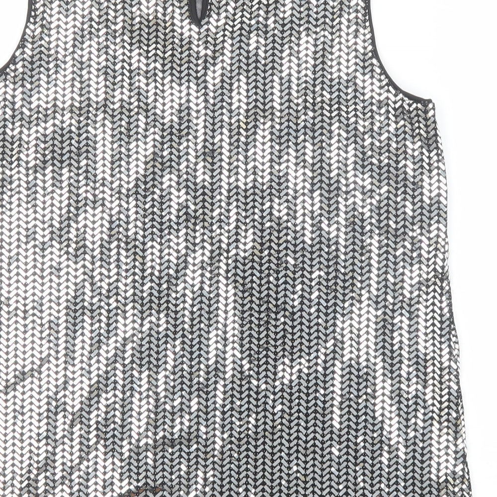 Dorothy Perkins Womens Silver Nylon Basic Tank Size 10 Round Neck