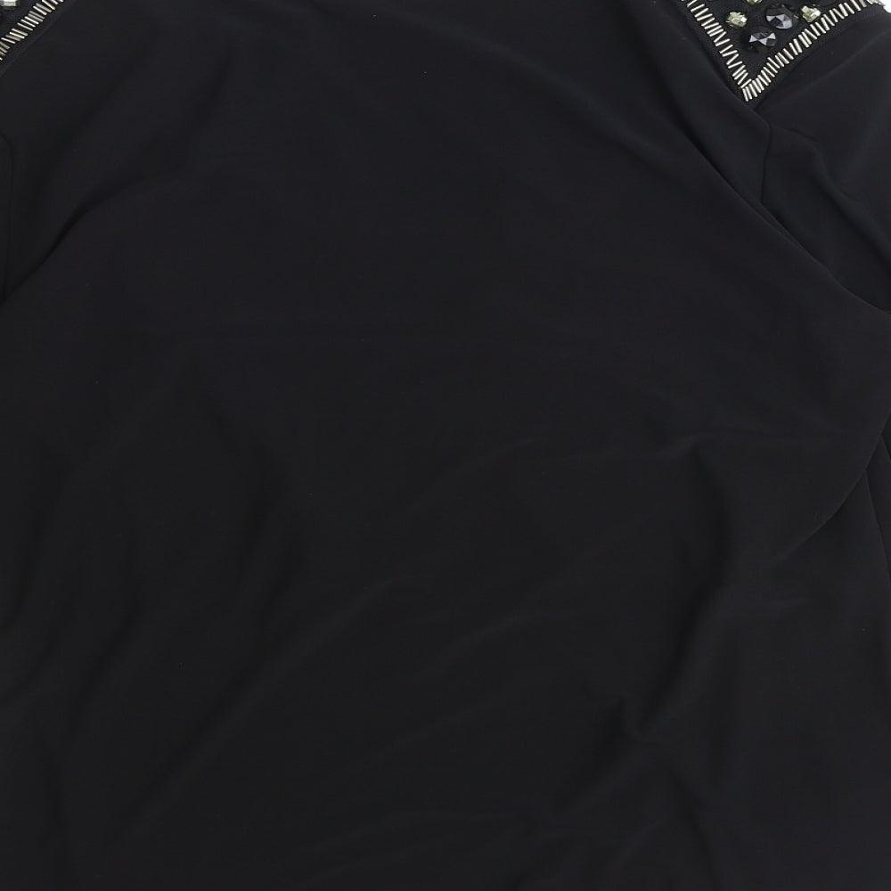 Country Casuals Womens Black Polyester Basic T-Shirt Size M Cowl Neck - Shoulder Detail