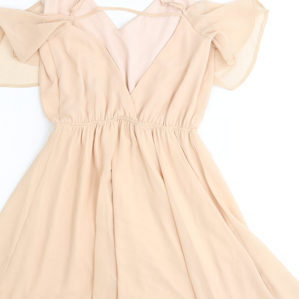 ASOS Womens Pink Polyester Fit & Flare Size 4 V-Neck Pullover - Cold Shoulder
