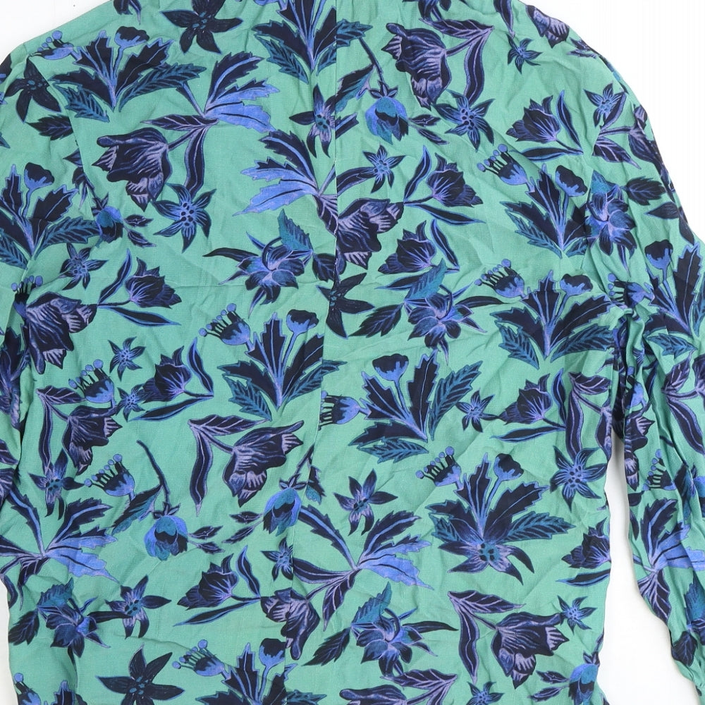 H&M Womens Blue Floral Polyester Basic Blouse Size 8 Mock Neck