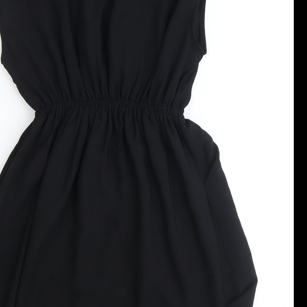 H&M Womens Black Polyester Fit & Flare Size 6 V-Neck Pullover - Elastic Waist
