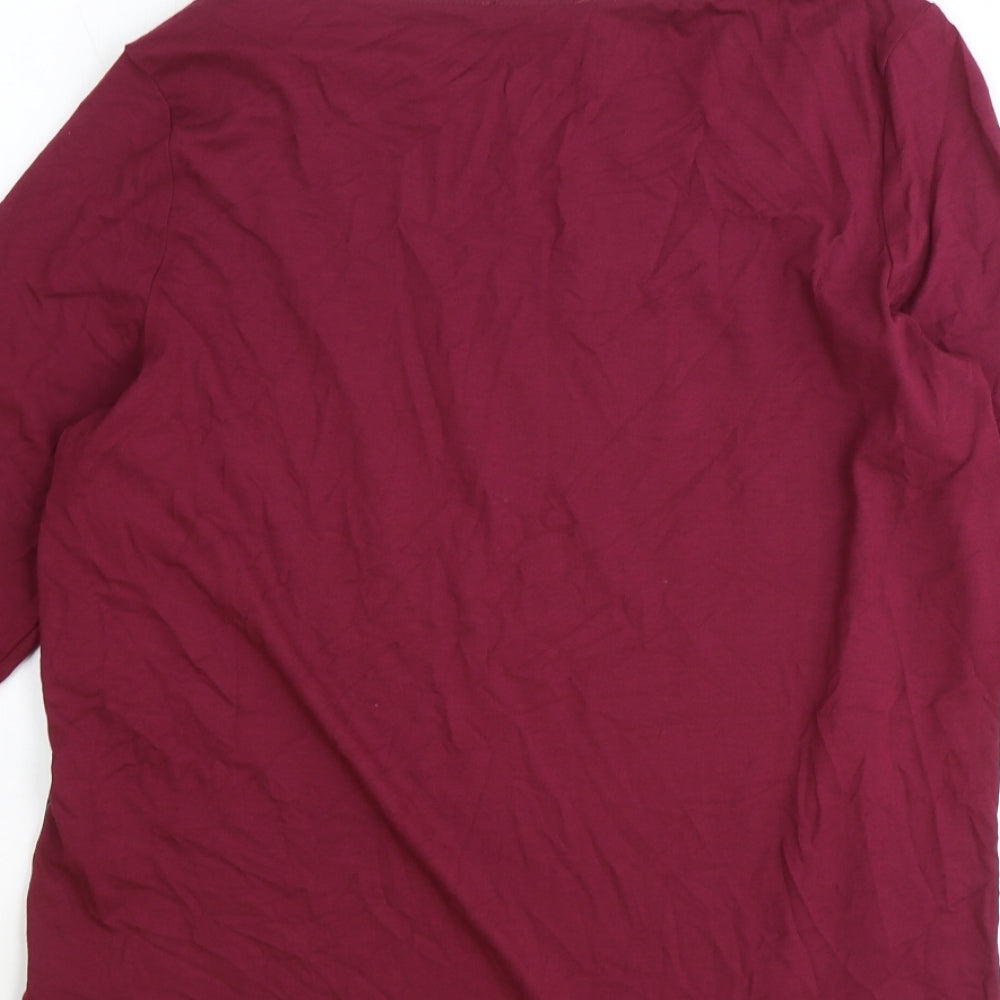 Per Una Womens Red Floral Polyester Basic T-Shirt Size 12 V-Neck