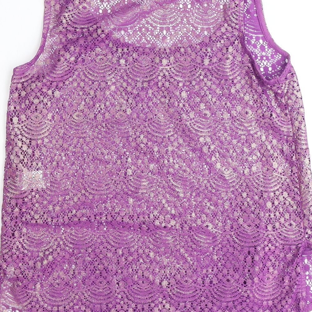 Dorothy Perkins Womens Purple Geometric Polyester Basic Tank Size 6 Scoop Neck