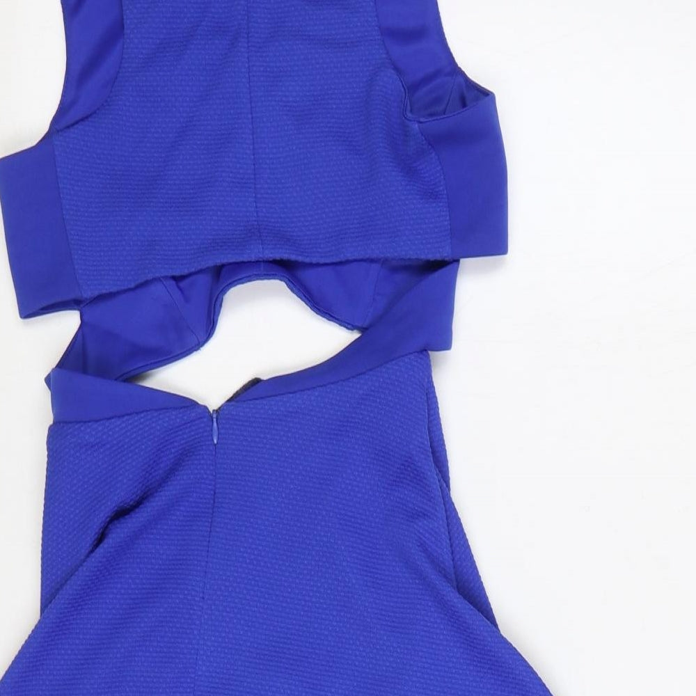 Preworn Womens Blue Polyester A-Line Size S V-Neck Zip - Cut Out