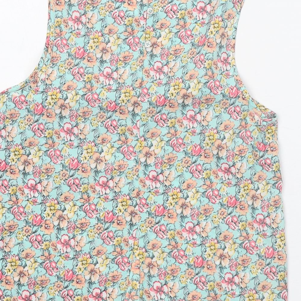 New Look Womens Green Floral Polyester Basic Tank Size 8 Round Neck